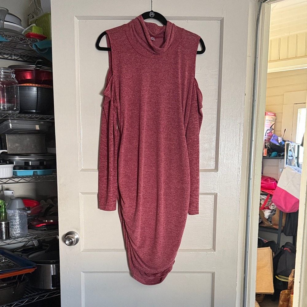Leo Rosi Maroon Cold Shoulder Dress
